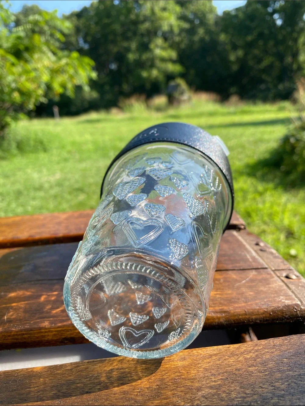 Giant Goods Heart-Embossed Glass Travel Tumbler Faux-Leather Insulating Sleeve